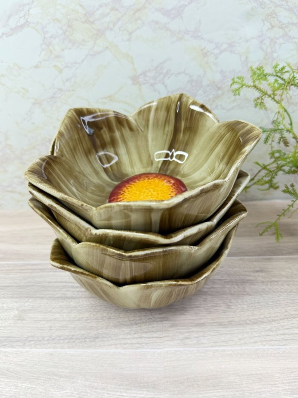 Temp-tations Presentable Ovenware Figural Floral Ceramic Flower Bowls Set of 4
